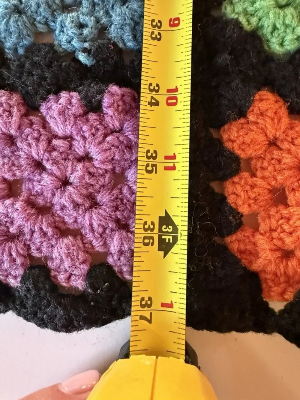 Vintage Granny Square grandmacore black multicolor blanket throw crochet cottage